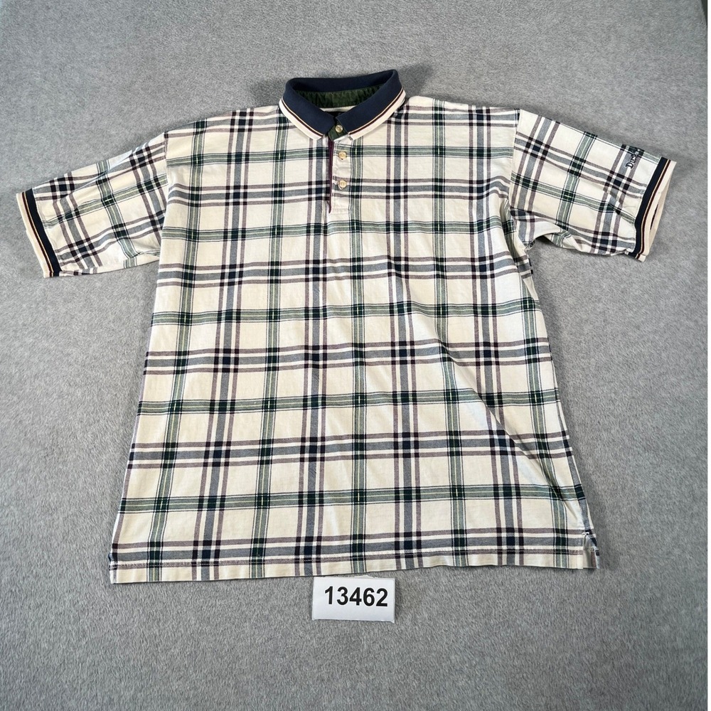 Vintage Duck Head Tour Polo Shirt Men Large White Buffalo Plaid Cotton Golf